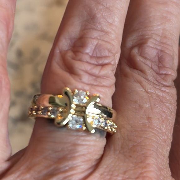 Celine Jewelry - Celine Gold-Tone Statement Ring gorgeous ornate style w/ crystals 14k White Gold